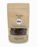 Die noch nicht so bekannte Superbeere Physalis ist in getrockneter Form genau so gesund wie die frischen Früchte. Sie sind reich an Mineralien wie Eisen, Magnesium, Zink, Kalzium, Phosphor, Natrium und Kalium dazu gesellen sich noch Provitamin A, Vitamin B1, B2, B6, E und C.  Physalis, bio, vegan, glutenfrei, Schweiz, Mind up Food